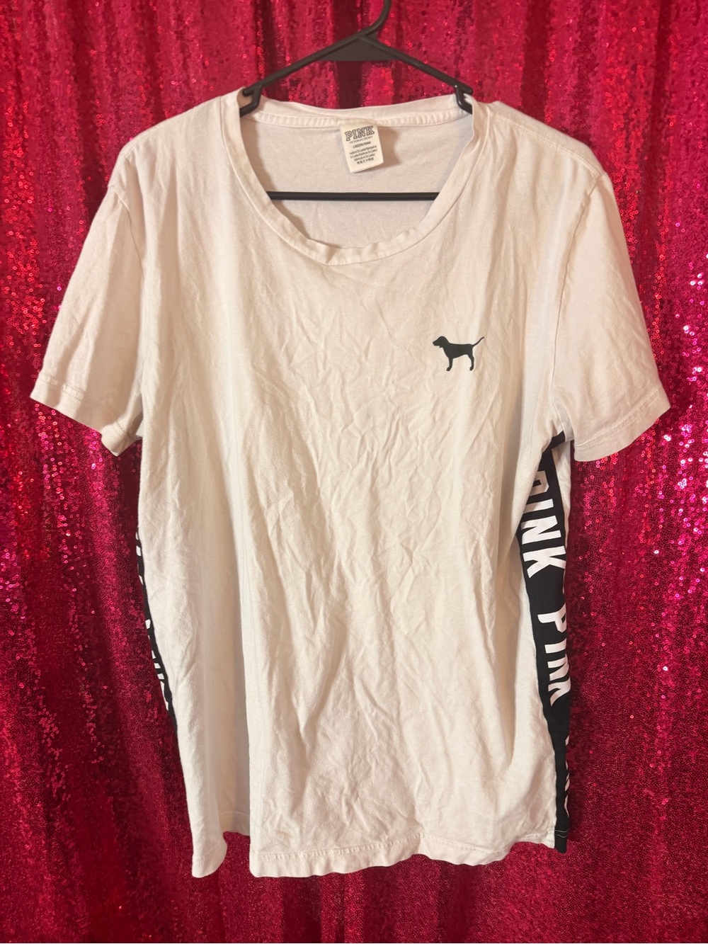 PINK Victoria's Secret White Tee with Black Logo